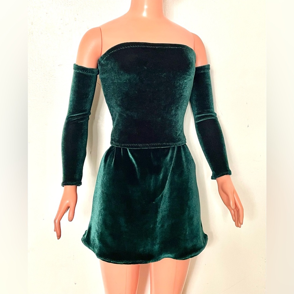 Dark Green Velvet Top & Mini Skirt for My Size Barbie Doll 36" New, Handmade